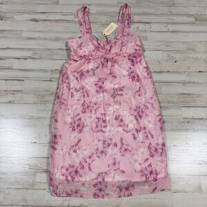 NWT Max Studio‎ MSSP Women's Pink Floral Print Silk Cotton Blend Midi Dress Sz M